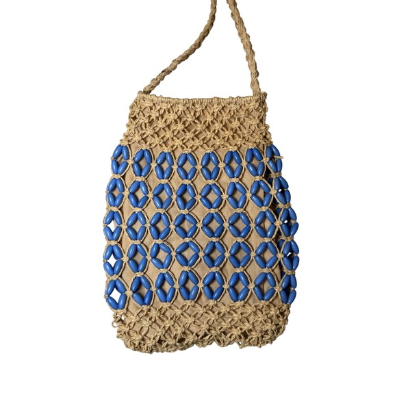 Handmade Boho‎ Beaded Purse Blue Woven Small Summer Festival Pool Mini Bag - Picture 1 of 4